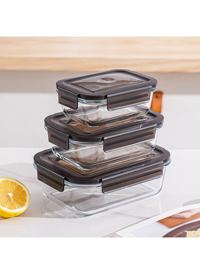 Rectangular Heat-resistant Glass Lunch Box Office Workers Can Enter The Microwave Oven Can Be Heated Lunch Box Refrigerator Glass Fresh-keeping Box-Specifications:Square 800 Two Separated-Semi-transparent Black Non-porous Cover White Rubber Ring-Color:high Borosilicate Glass  - Image 2