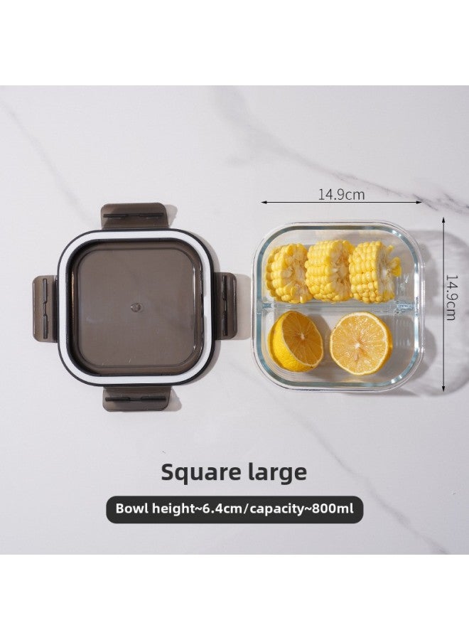 Rectangular Heat-resistant Glass Lunch Box Office Workers Can Enter The Microwave Oven Can Be Heated Lunch Box Refrigerator Glass Fresh-keeping Box-Specifications:Square 800 Two Separated-Semi-transparent Black Non-porous Cover White Rubber Ring-Color:high Borosilicate Glass  - Image 1