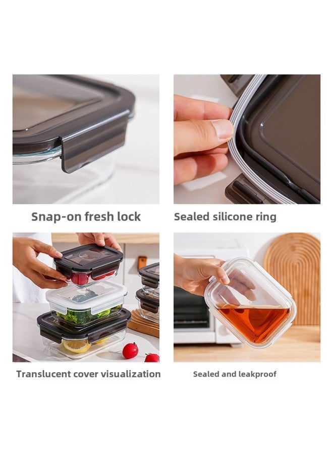 Rectangular Heat-resistant Glass Lunch Box Office Workers Can Enter The Microwave Oven Can Be Heated Lunch Box Refrigerator Glass Fresh-keeping Box-Specifications:Square 800 Two Separated-Semi-transparent Black Non-porous Cover White Rubber Ring-Color:high Borosilicate Glass  - Image 3