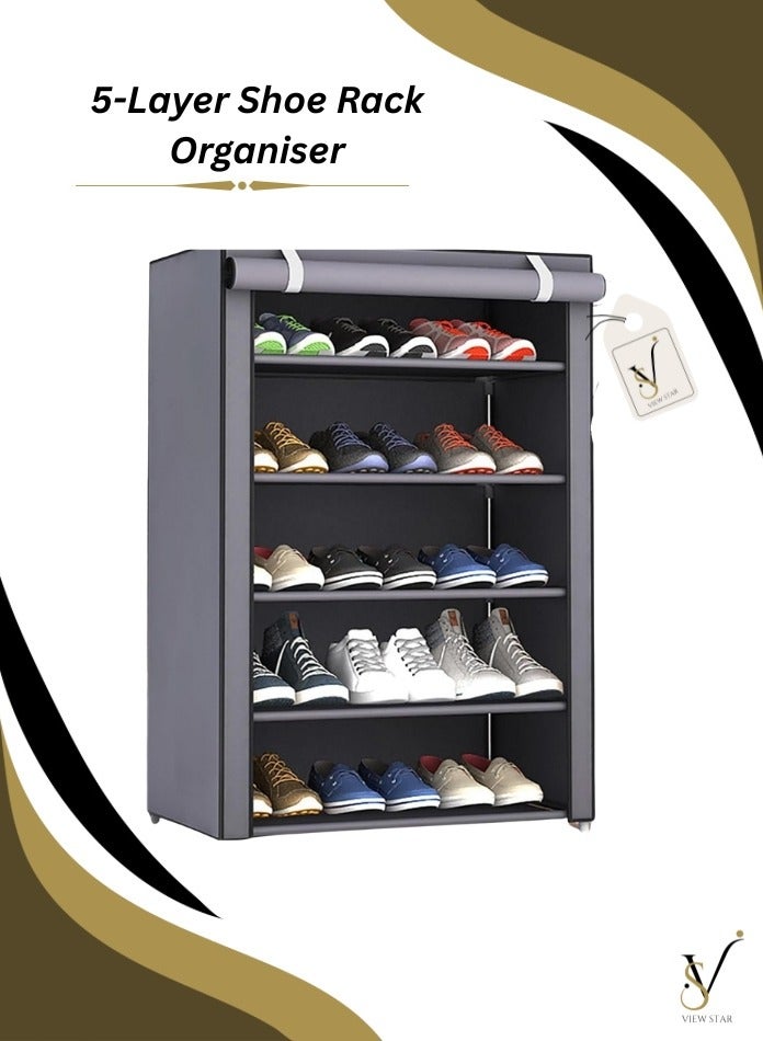 فيوستار منظم أحذية من فيوستار، رف أحذية بشاشة مفتوحة، منظم أحذية قائم بذاته، خزانة أحذية مقاومة للغبار، رف أحذية منزلي من 5 طبقات للمدخل والممر، حل لتخزين الأحذية - Image 1