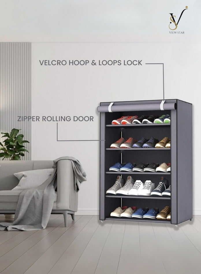 فيوستار منظم أحذية من فيوستار، رف أحذية بشاشة مفتوحة، منظم أحذية قائم بذاته، خزانة أحذية مقاومة للغبار، رف أحذية منزلي من 5 طبقات للمدخل والممر، حل لتخزين الأحذية - Image 3