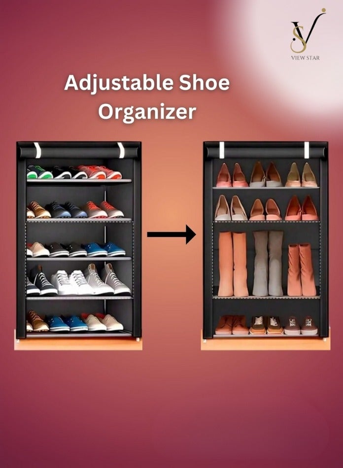 فيوستار منظم أحذية من فيوستار، رف أحذية بشاشة مفتوحة، منظم أحذية قائم بذاته، خزانة أحذية مقاومة للغبار، رف أحذية منزلي من 5 طبقات للمدخل والممر، حل لتخزين الأحذية - Image 5