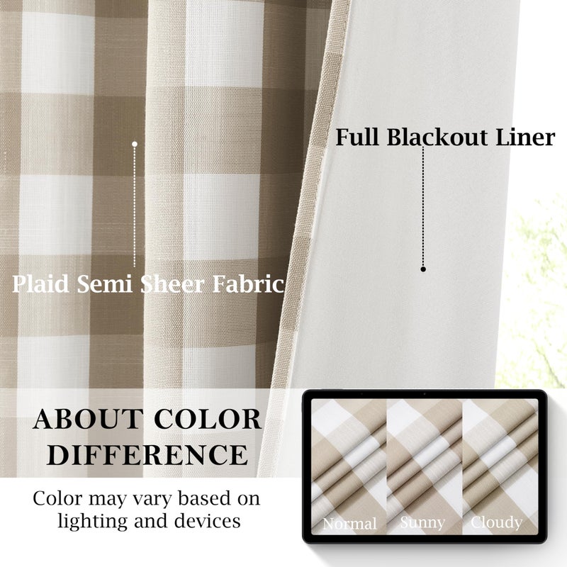 Bapawfish Beige White Buffalo Plaid Blackout Curtains 84 Inches Long for Bedroom Living Room,Thermal Insulated Noise Reducing Drapes,Vintage Farmhouse Window Treatment,Rod Pocket Back Tabs,40"Wx84"Lx2 - Image 2