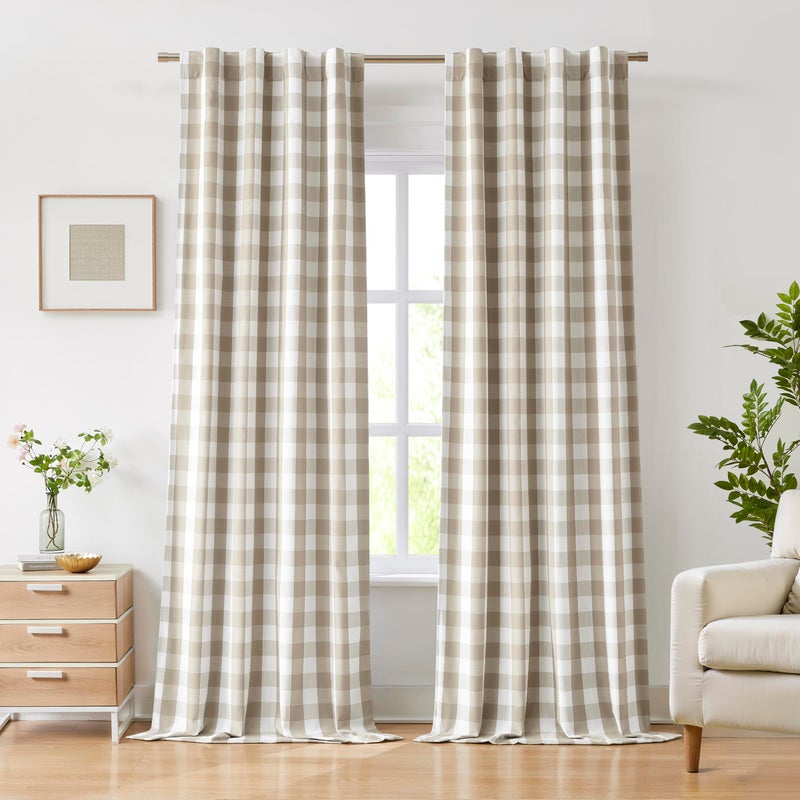 Bapawfish Beige White Buffalo Plaid Blackout Curtains 84 Inches Long for Bedroom Living Room,Thermal Insulated Noise Reducing Drapes,Vintage Farmhouse Window Treatment,Rod Pocket Back Tabs,40"Wx84"Lx2 - Image 1