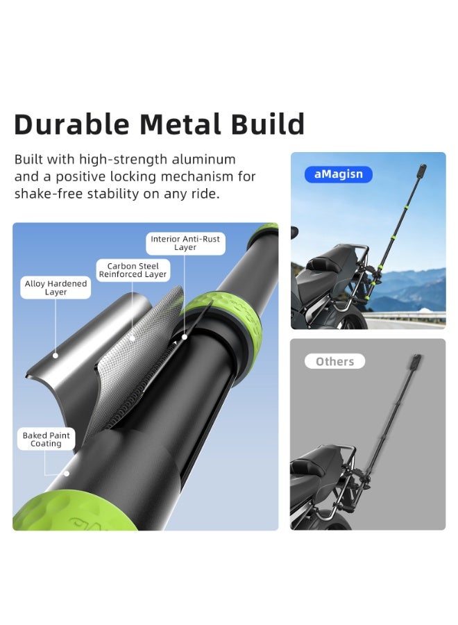 aMagisn Motorcycle Selfie Stick Aluminum Alloy Extendable Pole with Knob Lock, Compatible with GoPro, Insta360 & DJI Action - Image 3