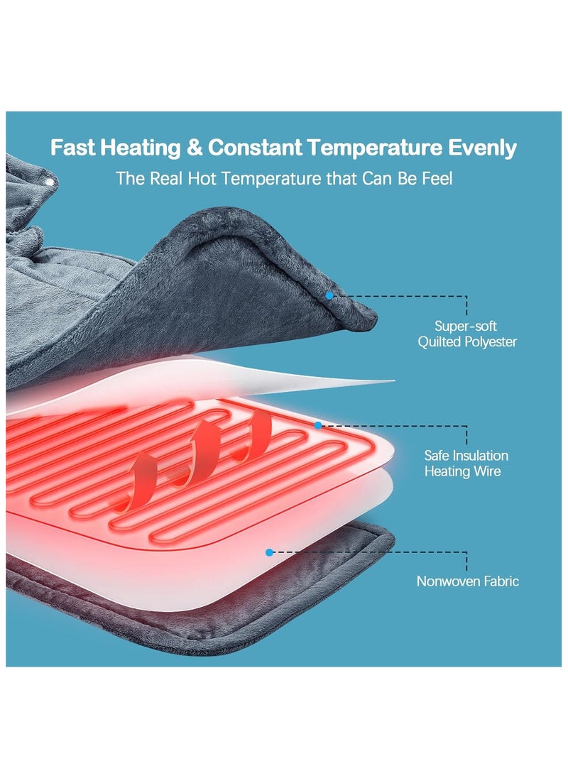 Electric Heating Pad - Neck, Shoulder, Back, Abdomen and Leg Pain Relief, 6-Speed Temperature Adjustment, 4-Speed Timing Setting, Self-Closing, Machine Washable,16 X 22 Inches