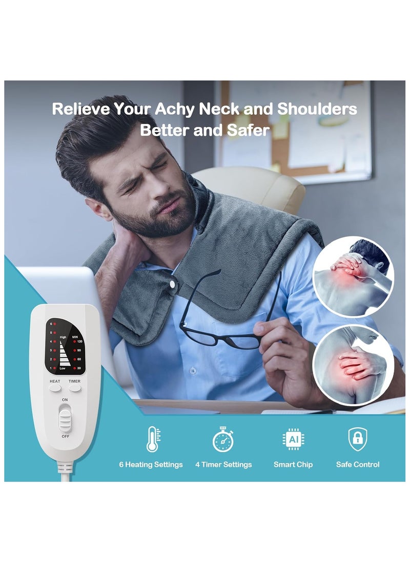 Electric Heating Pad - Neck, Shoulder, Back, Abdomen and Leg Pain Relief, 6-Speed Temperature Adjustment, 4-Speed Timing Setting, Self-Closing, Machine Washable,16 X 22 Inches