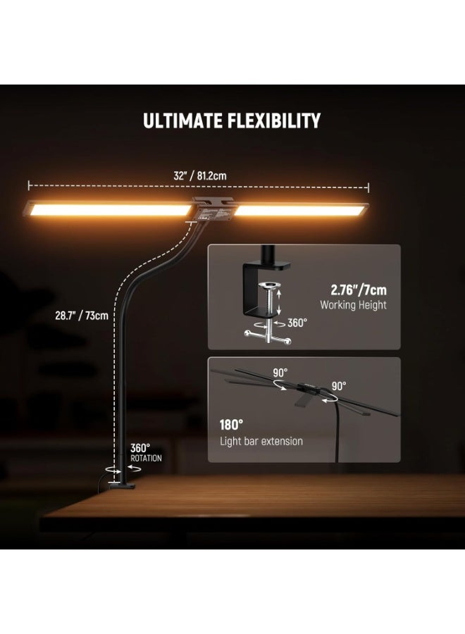 NEEWER N21 32" (81cm) LED Desk Clamp Lamp for Home Office & Dorm – 20W Dual Light Bars, 154 LEDs, 2200Lux/0.5m, CRI80+, 5 Color Modes, 5 Dimming Levels, Remote Control, Flexible Overhead Design, For Dual Monitor, Architect, Designer & Drafting Desks - Image 2