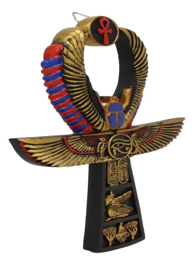 إيبروس جيفت لوحة جدارية ثلاثية الأبعاد من إيبروس كروكس أنساتا، رمز عنخ المصري الذهبي مع جعران مجنح، ماعت، وعين حورس، ودجات، ارتفاع 8 بوصات، نقوش هيروغليفية حديثة، رمز للحياة والصحة والتوازن، قطعة ديكور مميزة - Image 4