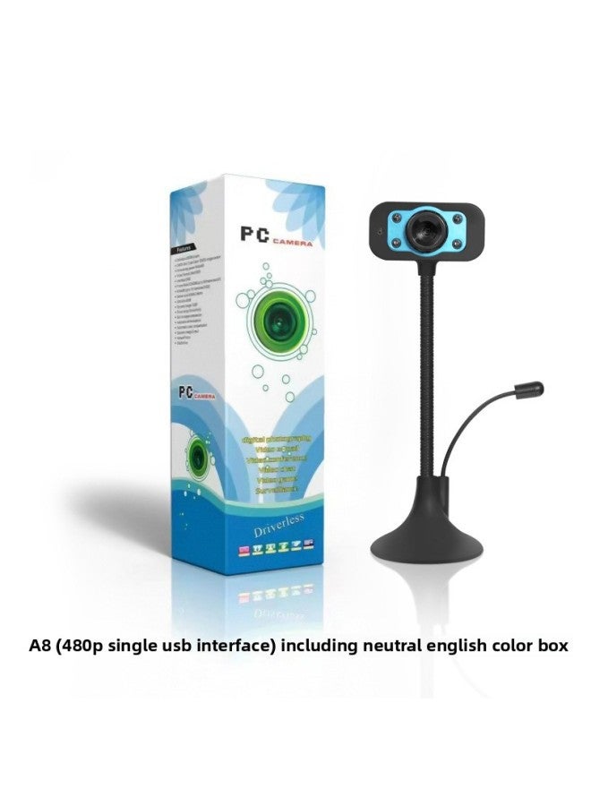 Computer Camera USB Video Teaching HD Online Class Live Conference Desktop Notebook Special Foreign Trade-Color:A8(480p Single USB Interface) With Neutral English Color Box - Image 1