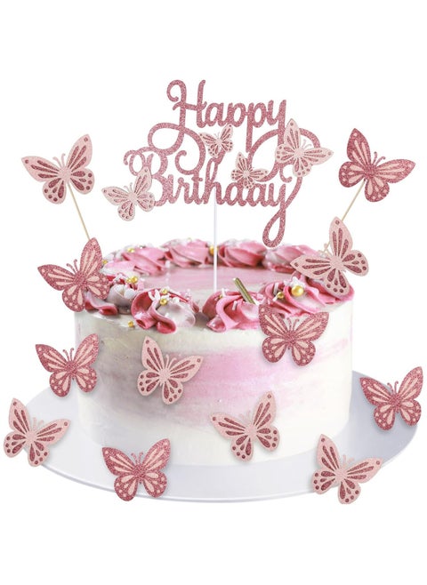 13Pcs Butterfly Themed Cake Toppers, 3D Butterfly Cakes, Double Color Butterfly Cake Toppers - Suitable for Girls Ladies Happy Birthday Cake Decorations Party Decorations