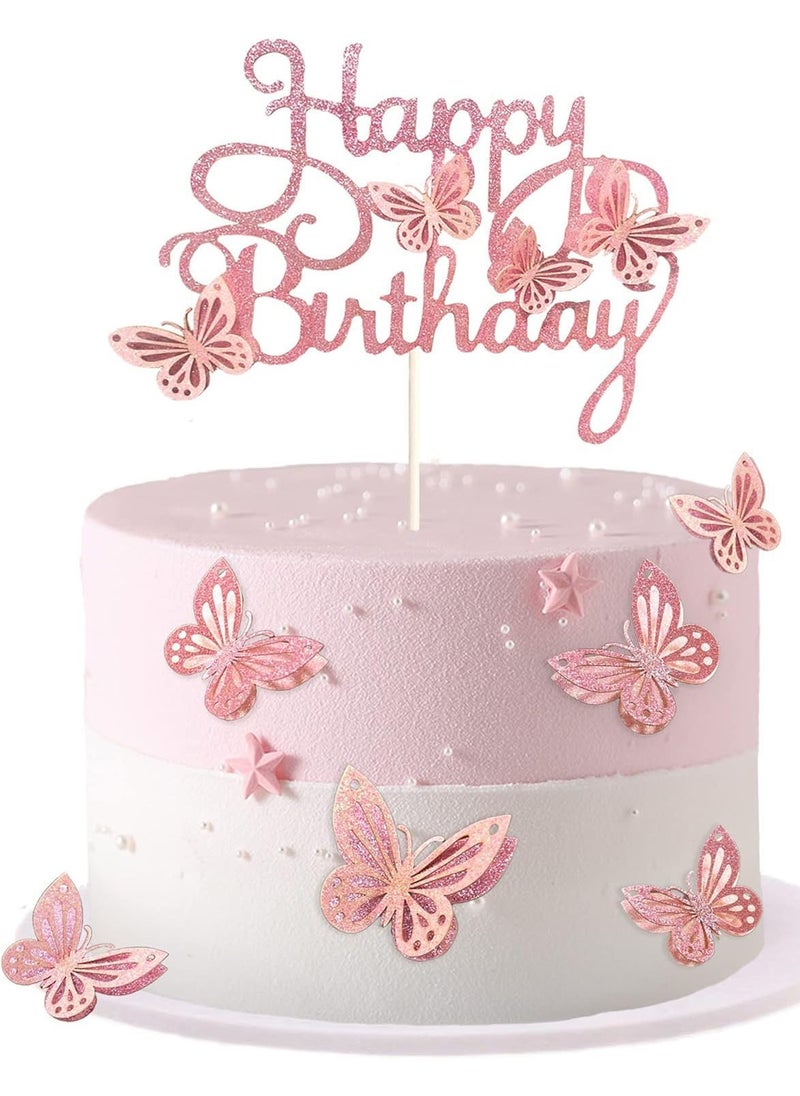 13Pcs Butterfly Themed Cake Toppers, 3D Butterfly Cakes, Double Color Butterfly Cake Toppers - Suitable for Girls Ladies Happy Birthday Cake Decorations Party Decorations