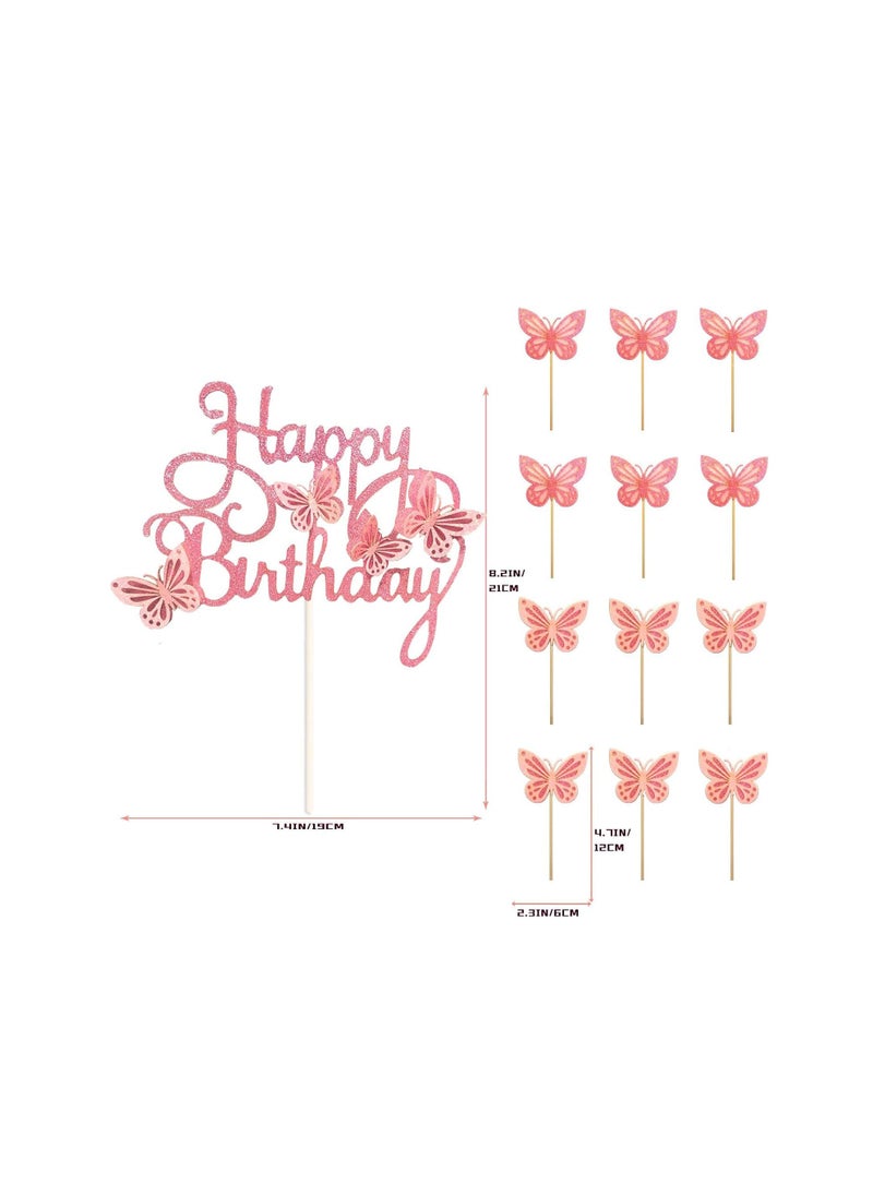 13Pcs Butterfly Themed Cake Toppers, 3D Butterfly Cakes, Double Color Butterfly Cake Toppers - Suitable for Girls Ladies Happy Birthday Cake Decorations Party Decorations