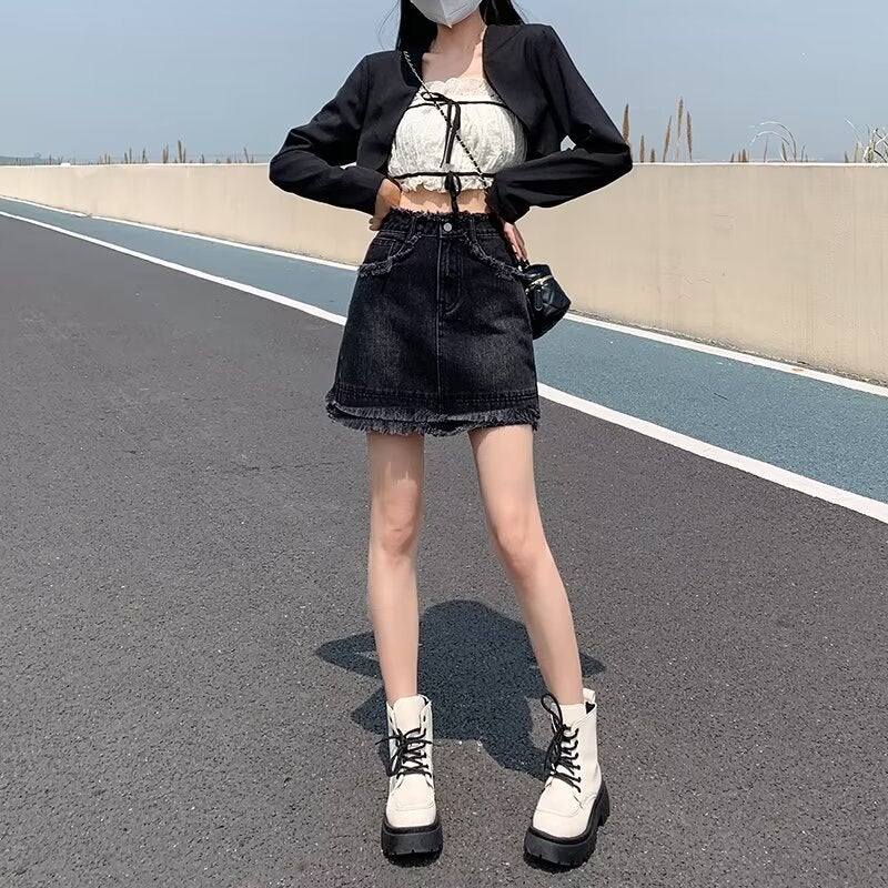 Denim Skirt Skirt Women'S Summer Spice Girl Culottes Small A- Line Hip Skirt Anti-Light Ins - Image 5