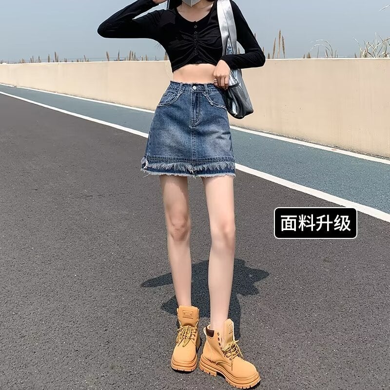 Denim Skirt Skirt Women'S Summer Spice Girl Culottes Small A- Line Hip Skirt Anti-Light Ins - Image 4