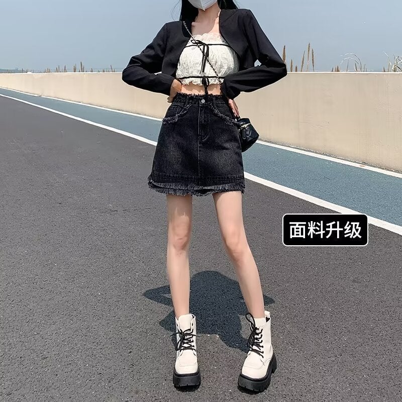 Denim Skirt Skirt Women'S Summer Spice Girl Culottes Small A- Line Hip Skirt Anti-Light Ins - Image 3