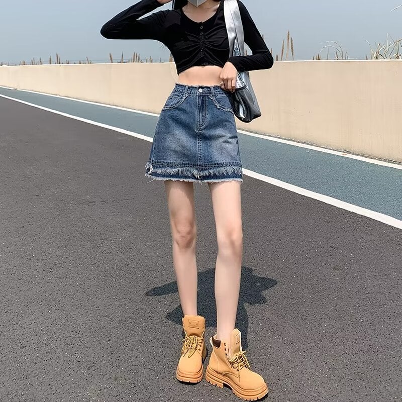 Denim Skirt Skirt Women'S Summer Spice Girl Culottes Small A- Line Hip Skirt Anti-Light Ins - Image 1