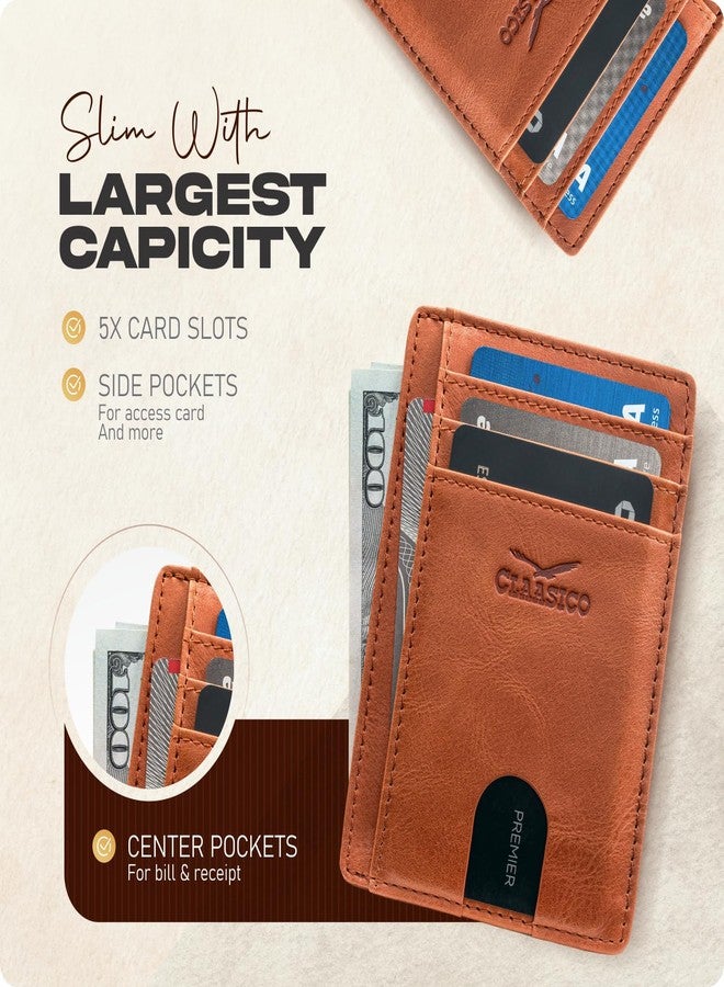 Claasico Front Pocket Small Minimalist Leather Wallet RFID Blocking Vintage Leather Credit Card Holder with Gift Box - Image 2