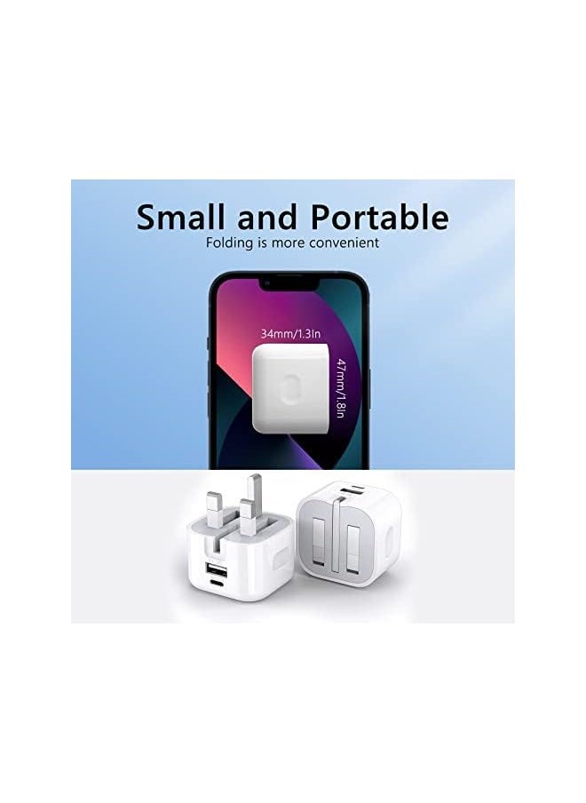 USB C Charger Block, 2-Ports [USB-C + USB] Charging Station, QC PD3.0 GaN Fast Charging Block, Type C Power Adapter for iPad Pro/iPhone/Samsung Note/Galaxy (Not with Cable)