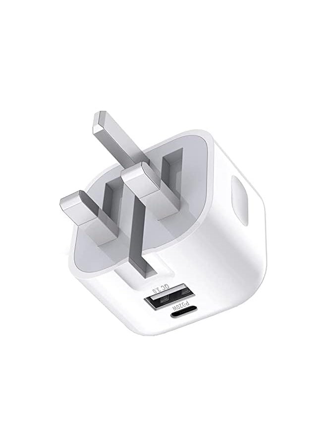 USB C Charger Block, 2-Ports [USB-C + USB] Charging Station, QC PD3.0 GaN Fast Charging Block, Type C Power Adapter for iPad Pro/iPhone/Samsung Note/Galaxy (Not with Cable)
