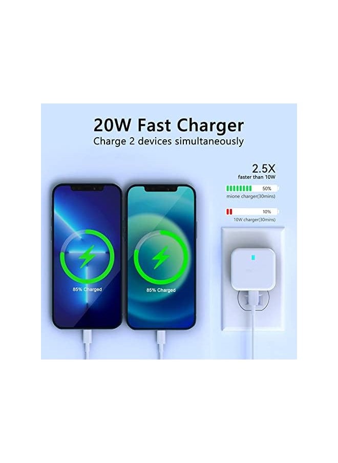 USB C Charger Block, 2-Ports [USB-C + USB] Charging Station, QC PD3.0 GaN Fast Charging Block, Type C Power Adapter for iPad Pro/iPhone/Samsung Note/Galaxy (Not with Cable)