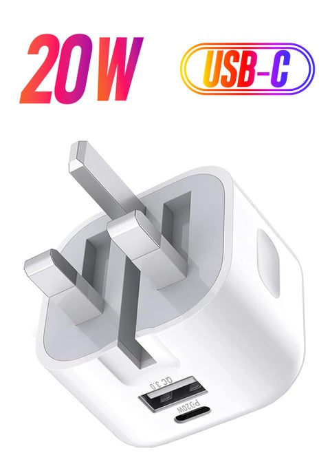 USB C Charger Block, 2-Ports [USB-C + USB] Charging Station, QC PD3.0 GaN Fast Charging Block, Type C Power Adapter for iPad Pro/iPhone/Samsung Note/Galaxy (Not with Cable)