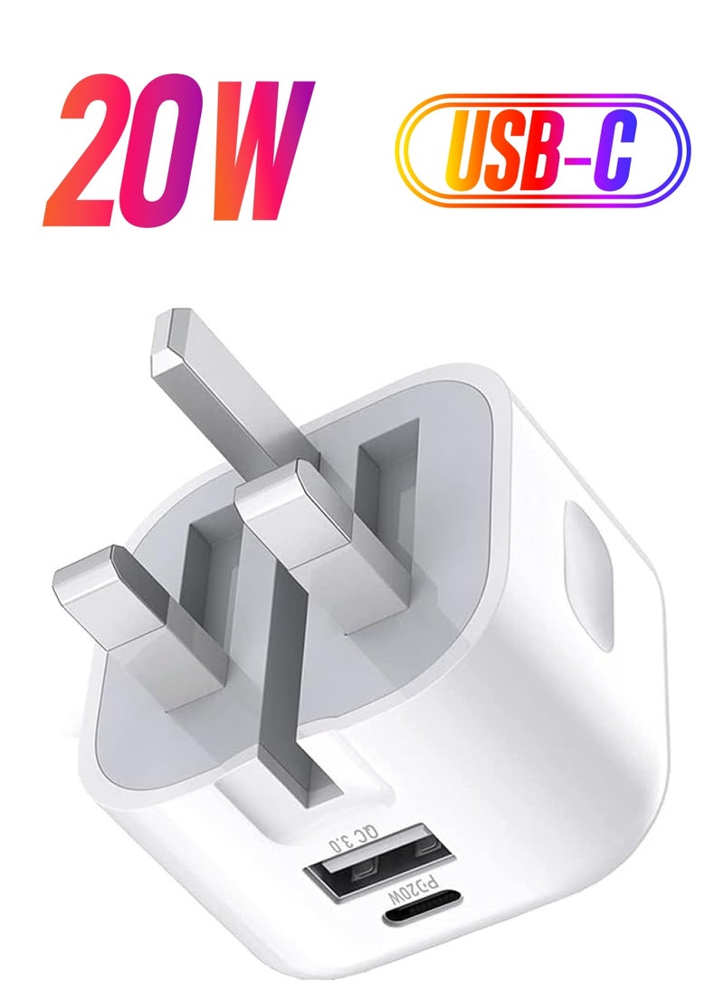 USB C Charger Block, 2-Ports [USB-C + USB] Charging Station, QC PD3.0 GaN Fast Charging Block, Type C Power Adapter for iPad Pro/iPhone/Samsung Note/Galaxy (Not with Cable)