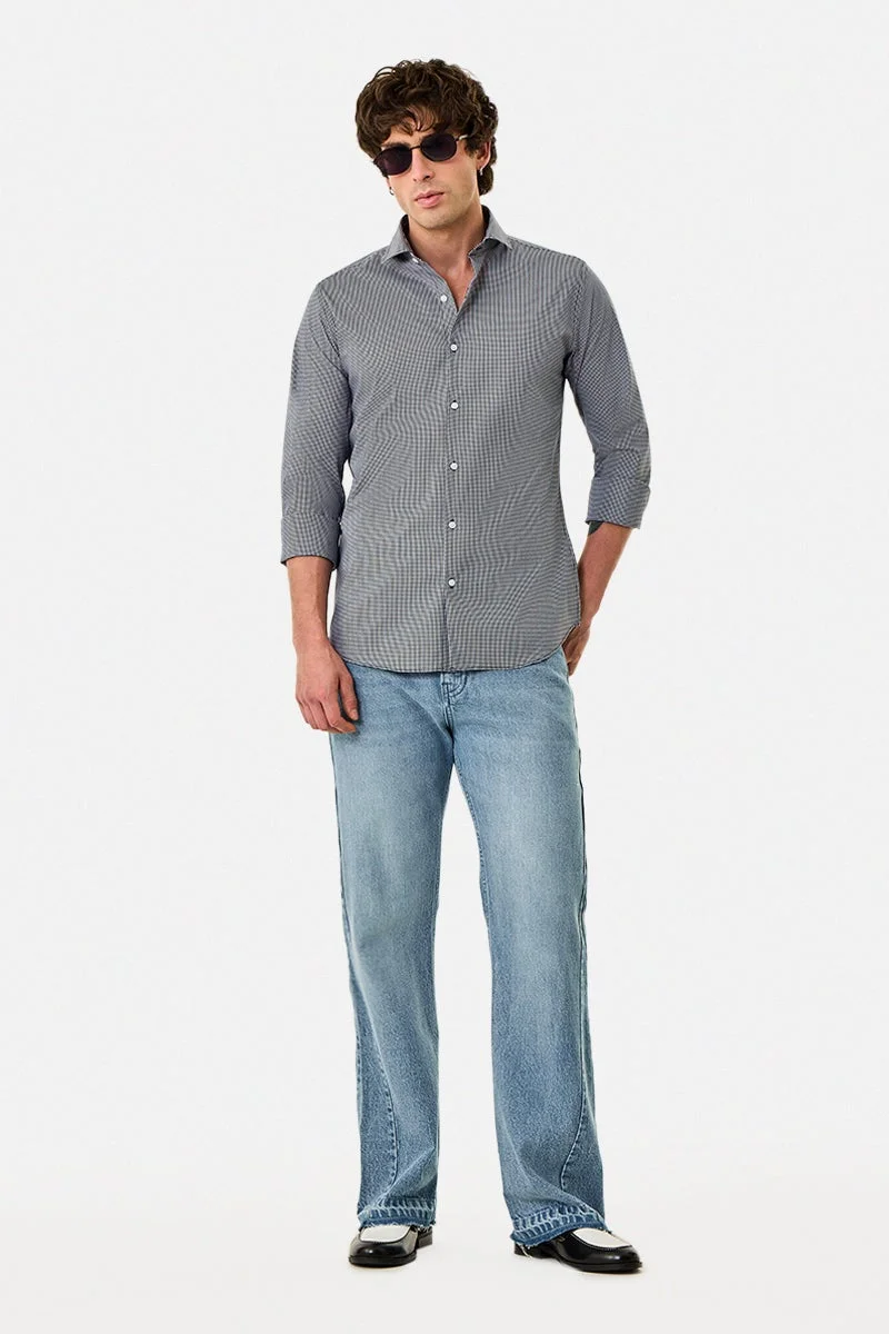 سنيتش قميص كاروهات مطاطي بقصة ضيقة