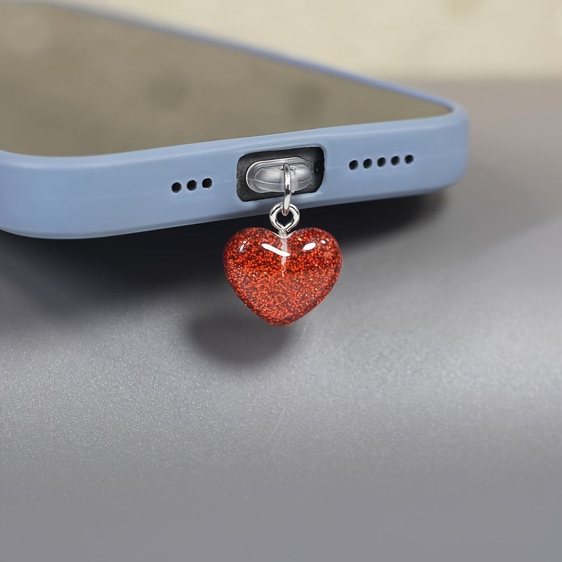 Red Heart Shaped Phone Dust Plug for Apple Compatible Devices - Image 3