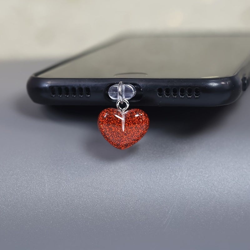 Red Heart Shaped Phone Dust Plug for Apple Compatible Devices - Image 4