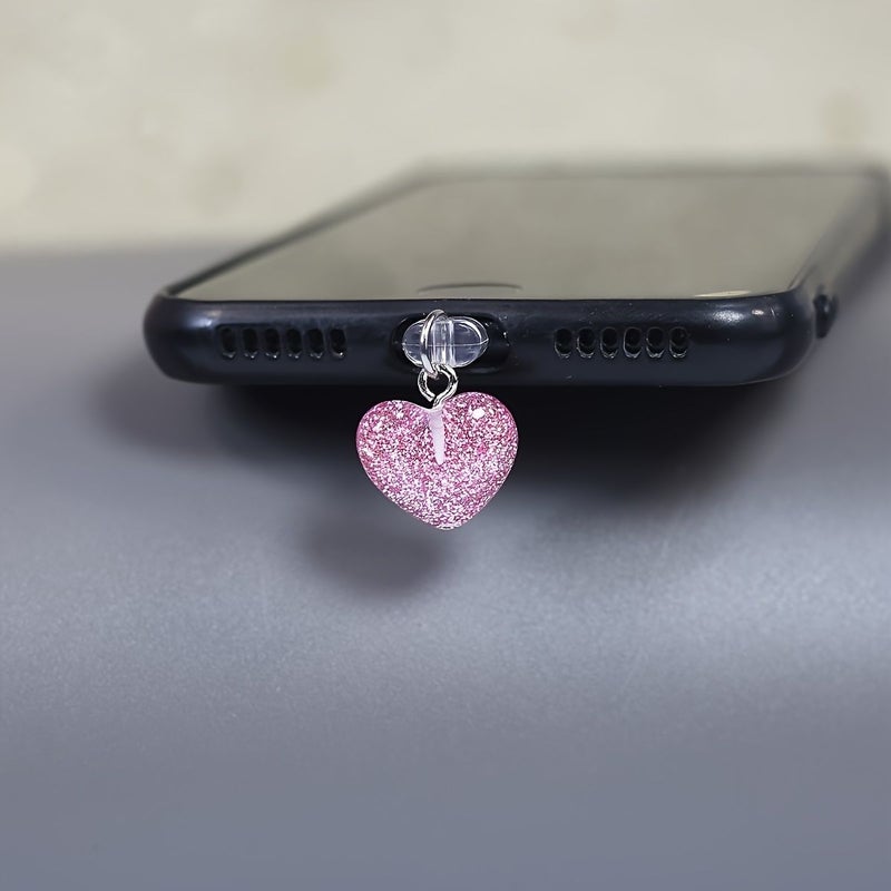 Red Heart Shaped Phone Dust Plug for Apple Compatible Devices - Image 1