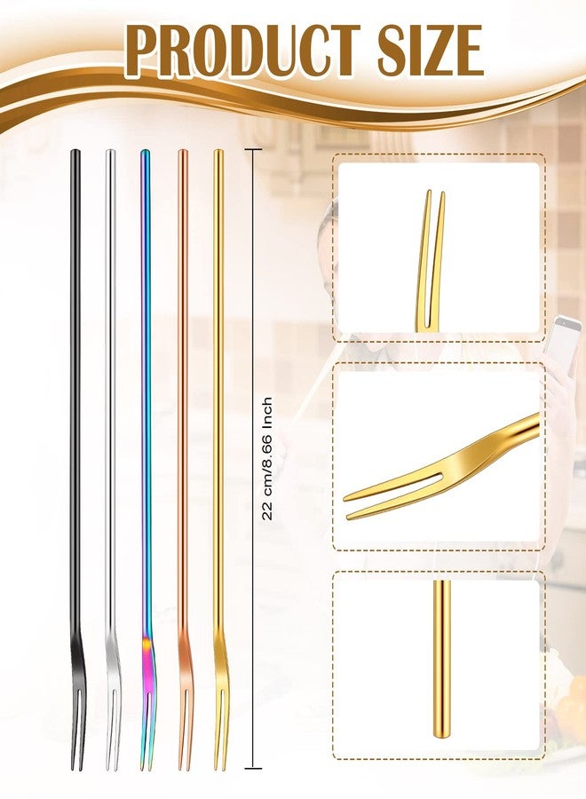 Yexiya 5 Pcs Pickle Fork, 8.66 Inches Long Handle Olive Fork 304 Stainless Steel Pickle Picker Grabber Tool for Jar Cocktail Dessert Fruit, 2 Prong(Multicolor) - Image 2