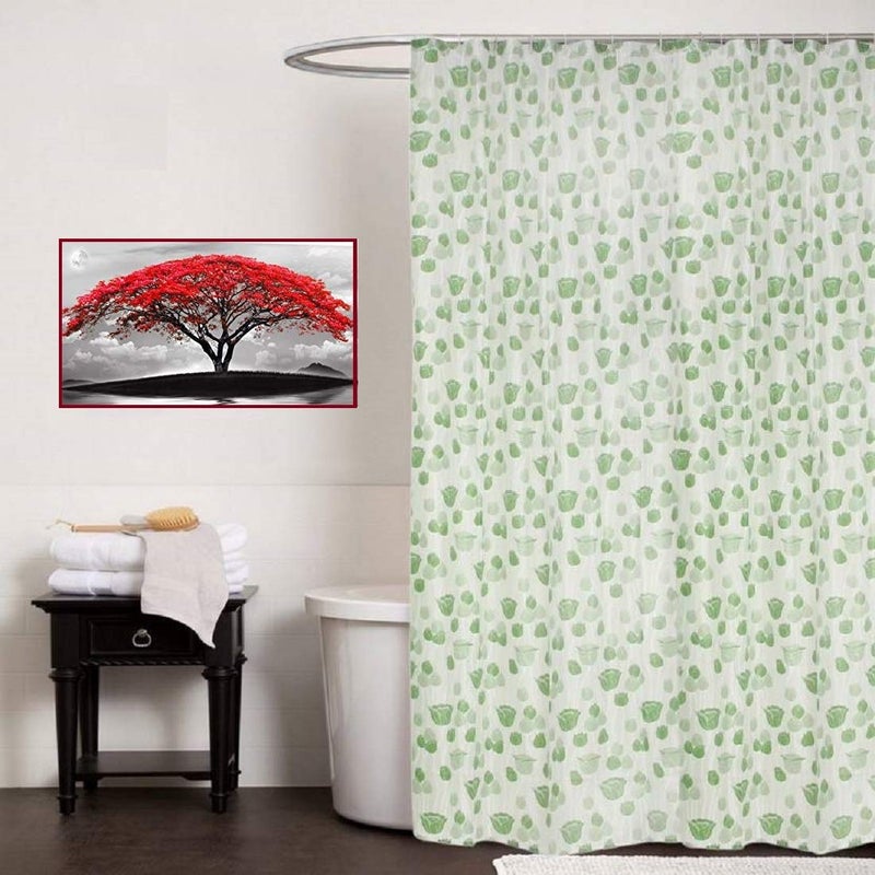 SHAVIN PVC Rose Printed Bathroom Shower Curtain with Hooks (9 Feet, Green) New - Image 1