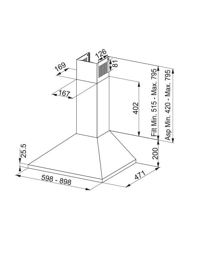 franke Wall Mount Hood 60 Cm  With Chimney Stainless Steel,430 M³/h, 3 Speeds FJO 624 XS(Made in Italy) - Image 3