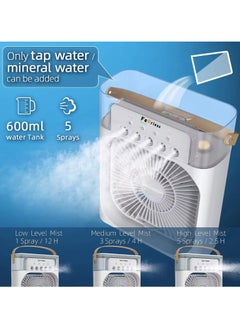 Fearlex Portable Air Conditioner | Air Cooler with 700ml Water Tank | USB Air Cooler with 3 Wind & 5 Mist Vents, 7 Night Light and 1-3H Timer mode | Cooling Fan for Car, Home, Office and Outdoor  - Image 3