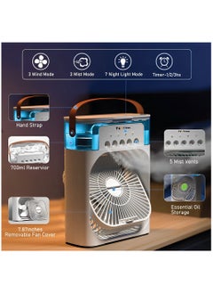 Fearlex Portable Air Conditioner | Air Cooler with 700ml Water Tank | USB Air Cooler with 3 Wind & 5 Mist Vents, 7 Night Light and 1-3H Timer mode | Cooling Fan for Car, Home, Office and Outdoor  - Image 4