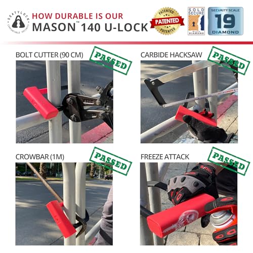 Seatylock Mason Bike U Lock - Patented Heavy Duty Anti Theft Diamond Secure ULock - Ultra Security Bicycle Safety Tool with Keys for City Electric or Mountain Bikes and Scooters (5.5 Inch) - Image 4
