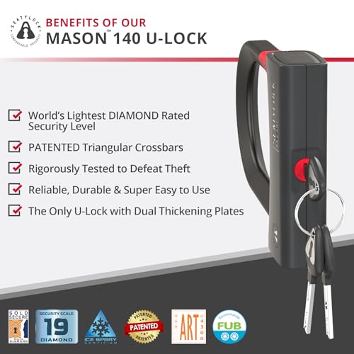 Seatylock Mason Bike U Lock - Patented Heavy Duty Anti Theft Diamond Secure ULock - Ultra Security Bicycle Safety Tool with Keys for City Electric or Mountain Bikes and Scooters (5.5 Inch) - Image 2
