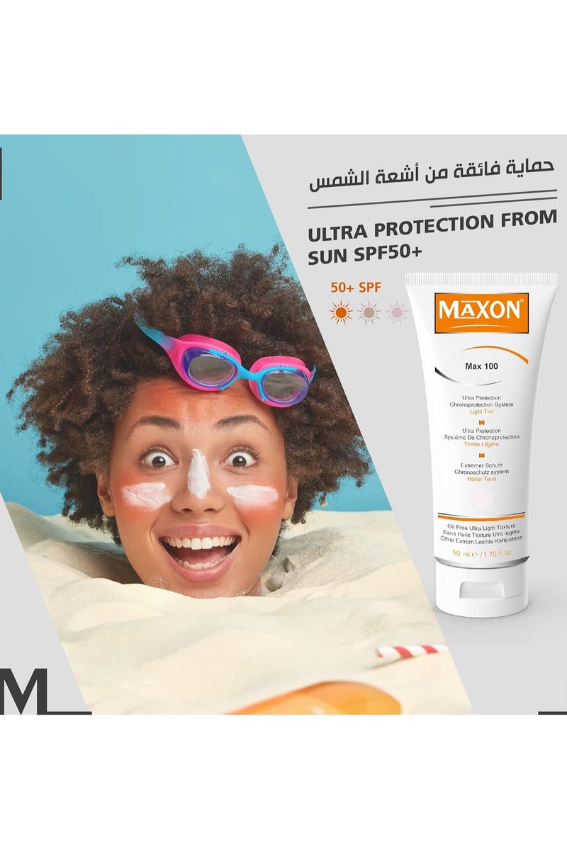 MAX-ON SUN Face Cream SPF 50+ â Oil-Free Broad Spectrum Sunscreen with Chronoprotection System | UVA & UVB Defense | Lightweight Daily Face Sunblock â 50ml - Image 4
