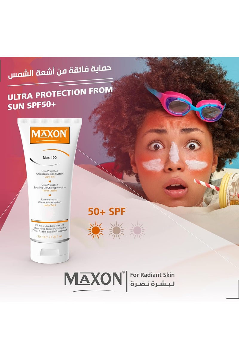 MAX-ON SUN Face Cream SPF 50+ â Oil-Free Broad Spectrum Sunscreen with Chronoprotection System | UVA & UVB Defense | Lightweight Daily Face Sunblock â 50ml - Image 3