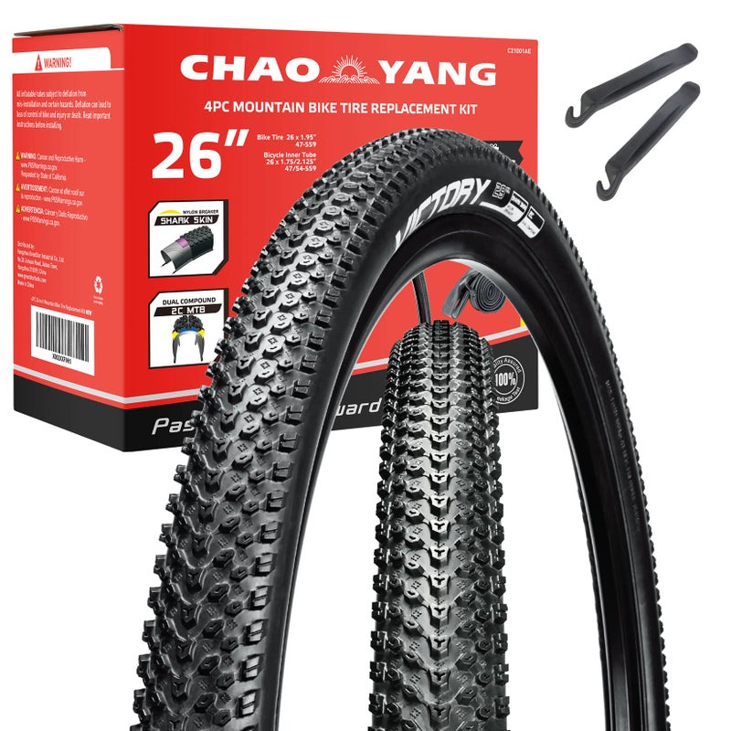Chao YANG Mountain Bike Tire Replacement Kit, 26â€™â€™Ã—1.95, Dual Compound 2C-MTB Tires, Featured with Double Tread Puncture Protection, for On or Off Road Use, 2-Pack - Image 1