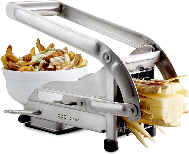 POP AirFry Mate, Commercial Grade Stainless Steel French Fry Cutter, Vegetable and Potato Slicer, 2 Blade Sizes, Non-Slip Suction Base, Perfect for Air Fryer (Not for Sweet Potatoes) - Image 1