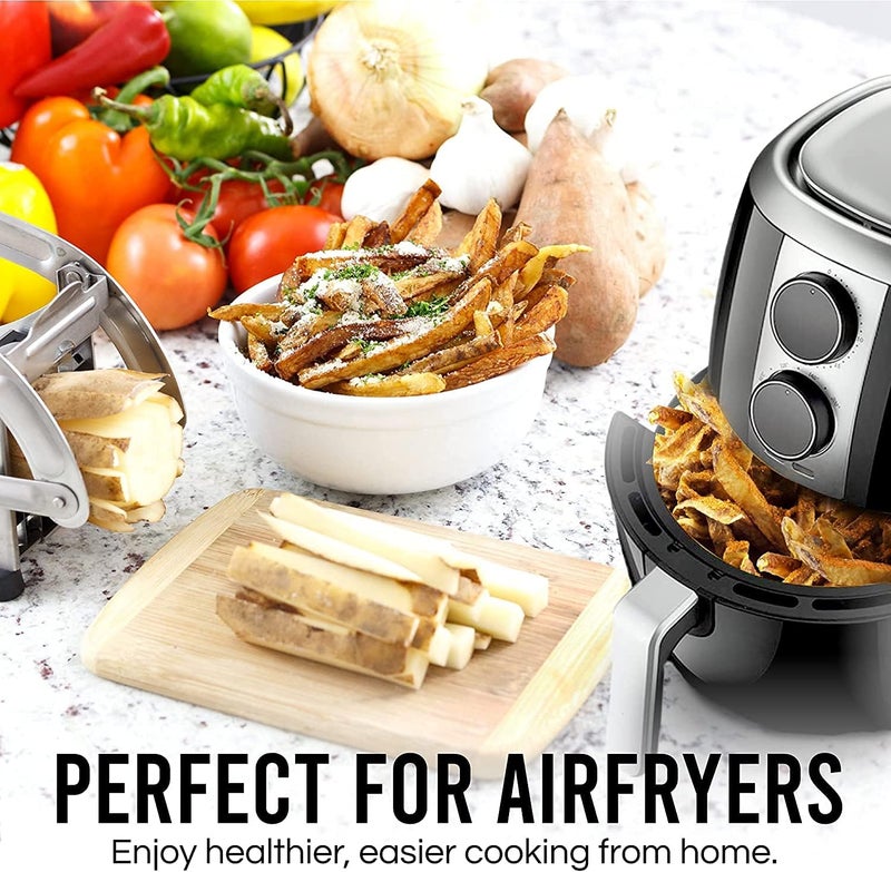 POP AirFry Mate, Commercial Grade Stainless Steel French Fry Cutter, Vegetable and Potato Slicer, 2 Blade Sizes, Non-Slip Suction Base, Perfect for Air Fryer (Not for Sweet Potatoes) - Image 2
