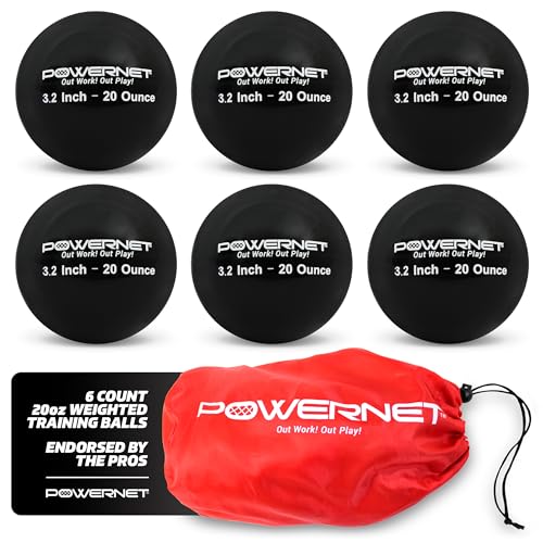 PowerNet 3.2" 6 Pack Weighted Training Balls for Hitting Batting, Build Strength & Muscle, Improve Technique, Training Equipment for Throwing, Softball Size (20 oz - Black) - Image 1