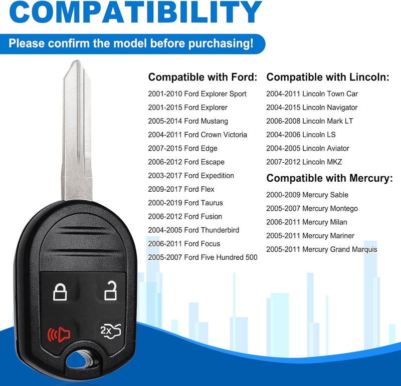 CAUORMOTE Key Fob Replacement for Ford: 2 Pcs Keyless Entry Remote Control for Explorer Mustang Edge Escape Expedition Flex Taurus Fusion Focus, for Mercury Lincoln, CWTWB1U793, OUC6000022, 315 Mhz - Image 2