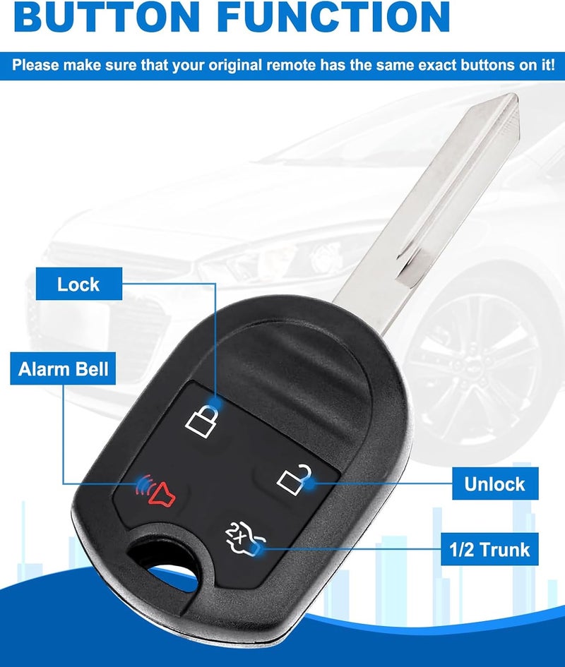 CAUORMOTE Key Fob Replacement for Ford: 2 Pcs Keyless Entry Remote Control for Explorer Mustang Edge Escape Expedition Flex Taurus Fusion Focus, for Mercury Lincoln, CWTWB1U793, OUC6000022, 315 Mhz - Image 4