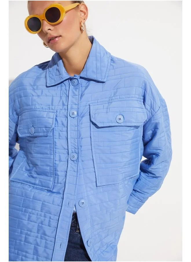 جون June Exclusive Kaptione Striped Jacket Blue