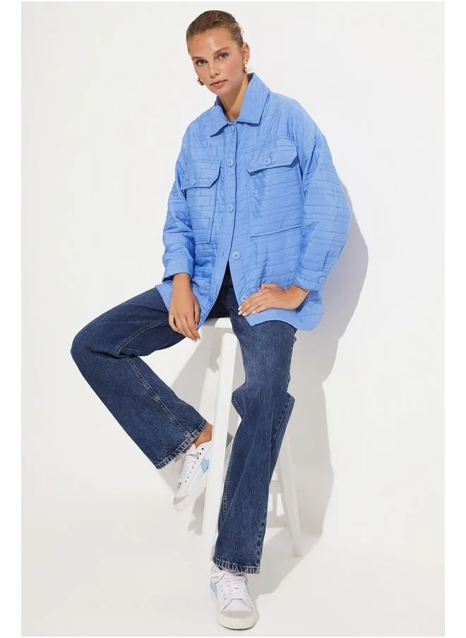 JUNE June Exclusive Kaptione Striped Jacket Blue
