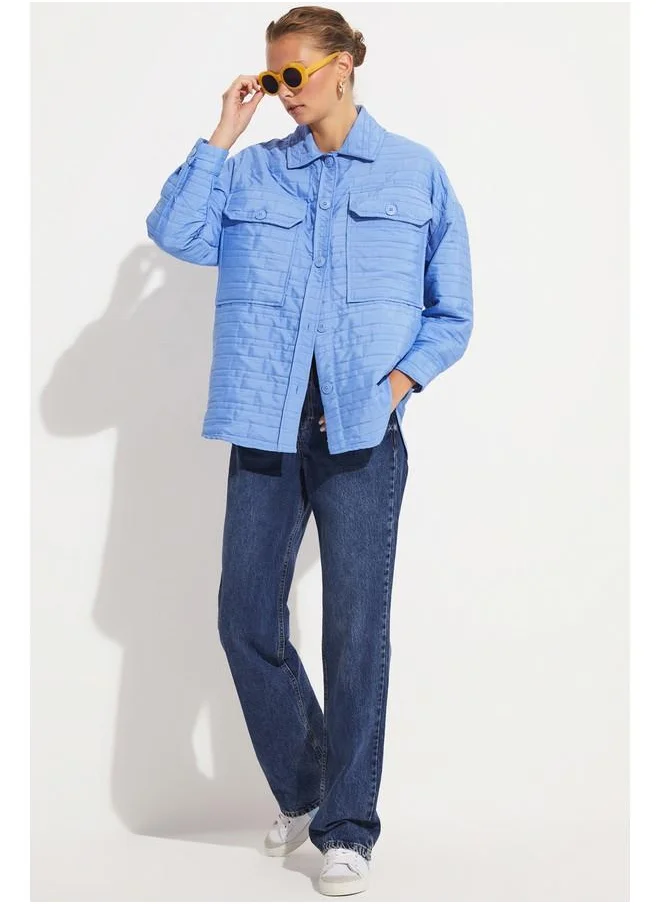 JUNE June Exclusive Kaptione Striped Jacket Blue