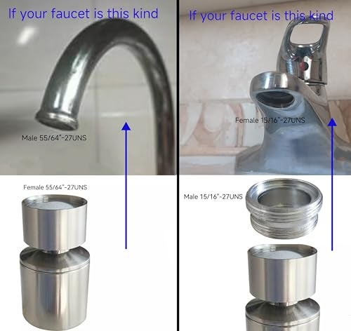 BOARNE Brushed Nickel Rotate Sink Faucet Aerator.kitchen,bathroom faucet nozzle aerator,faucet extender, 360 degree swivel dual flow sprayer for sink tap head. - Image 3